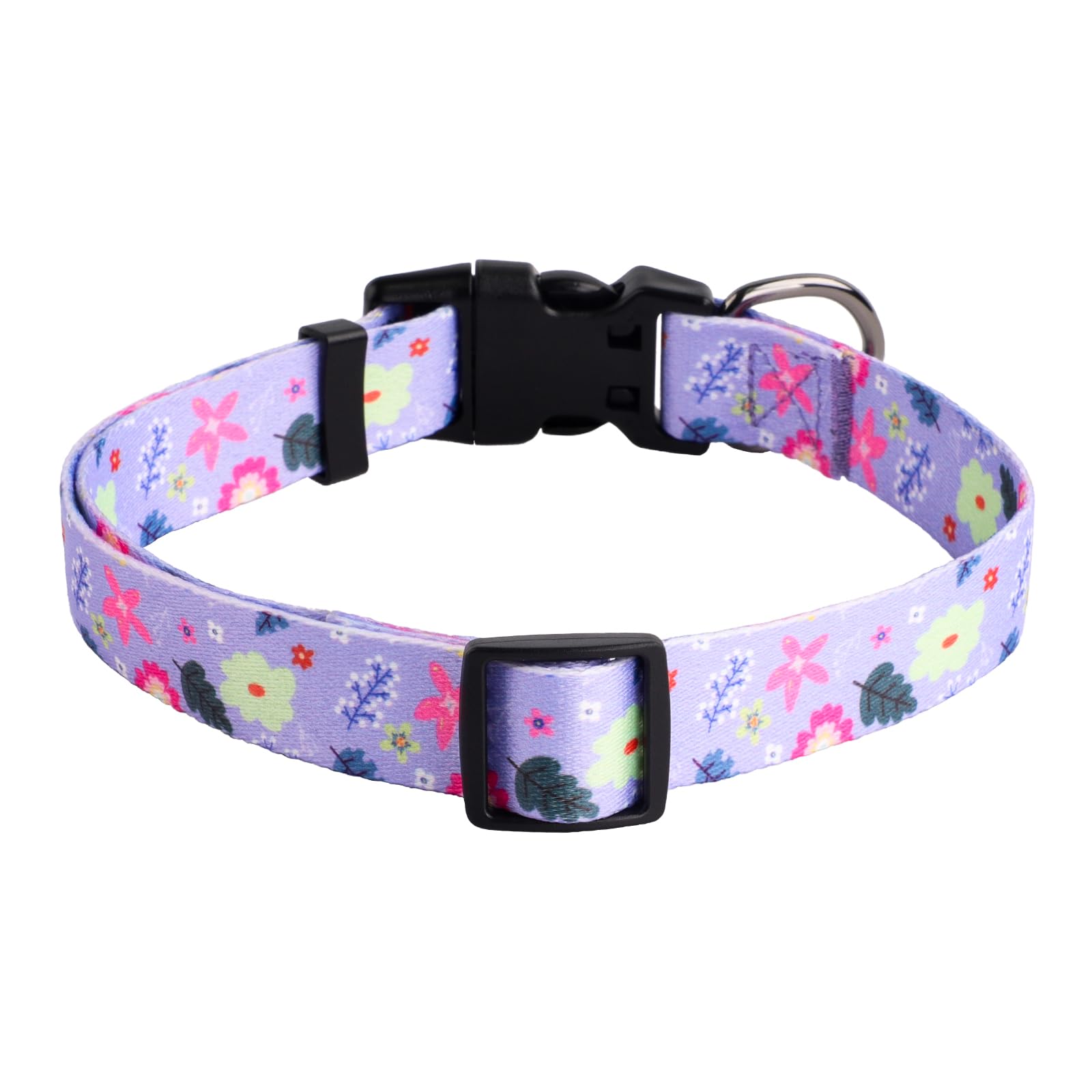 QQPETS Adjustable Soft Dog Collar: Print Flower Pink Multicolor Cute Patterns for XS Small Medium Large Pet Girl Boy Puppy Walking Running Training