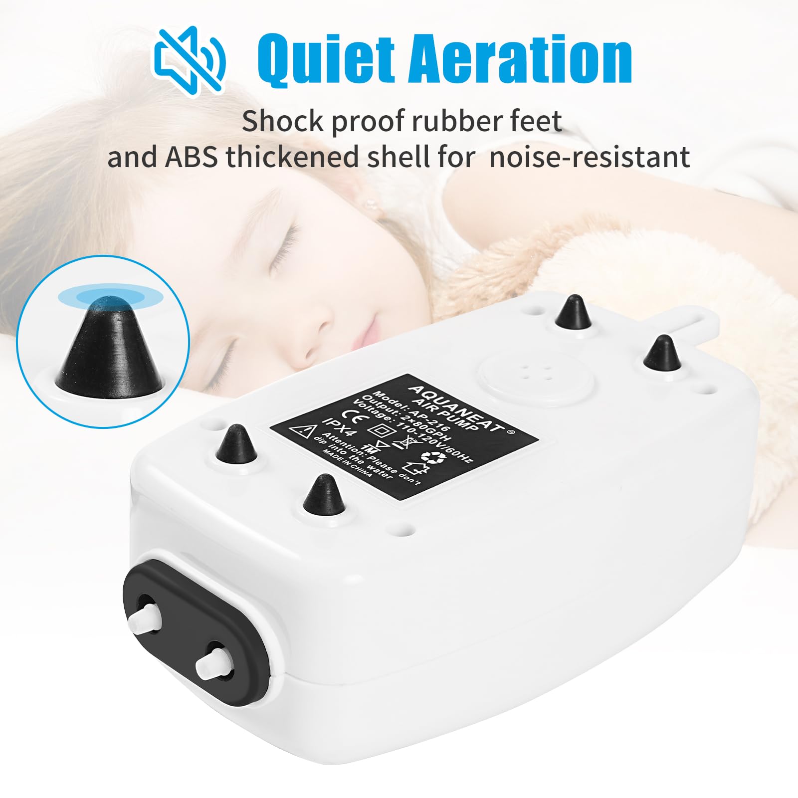 AQUANEAT Aquarium Air Pump, 150 Gals Fish Tank Air Bubbler, Adjustable Dual-Outlet Hydroponic Oxygen Aerator with Stones, Airline Tubing, Check Valves