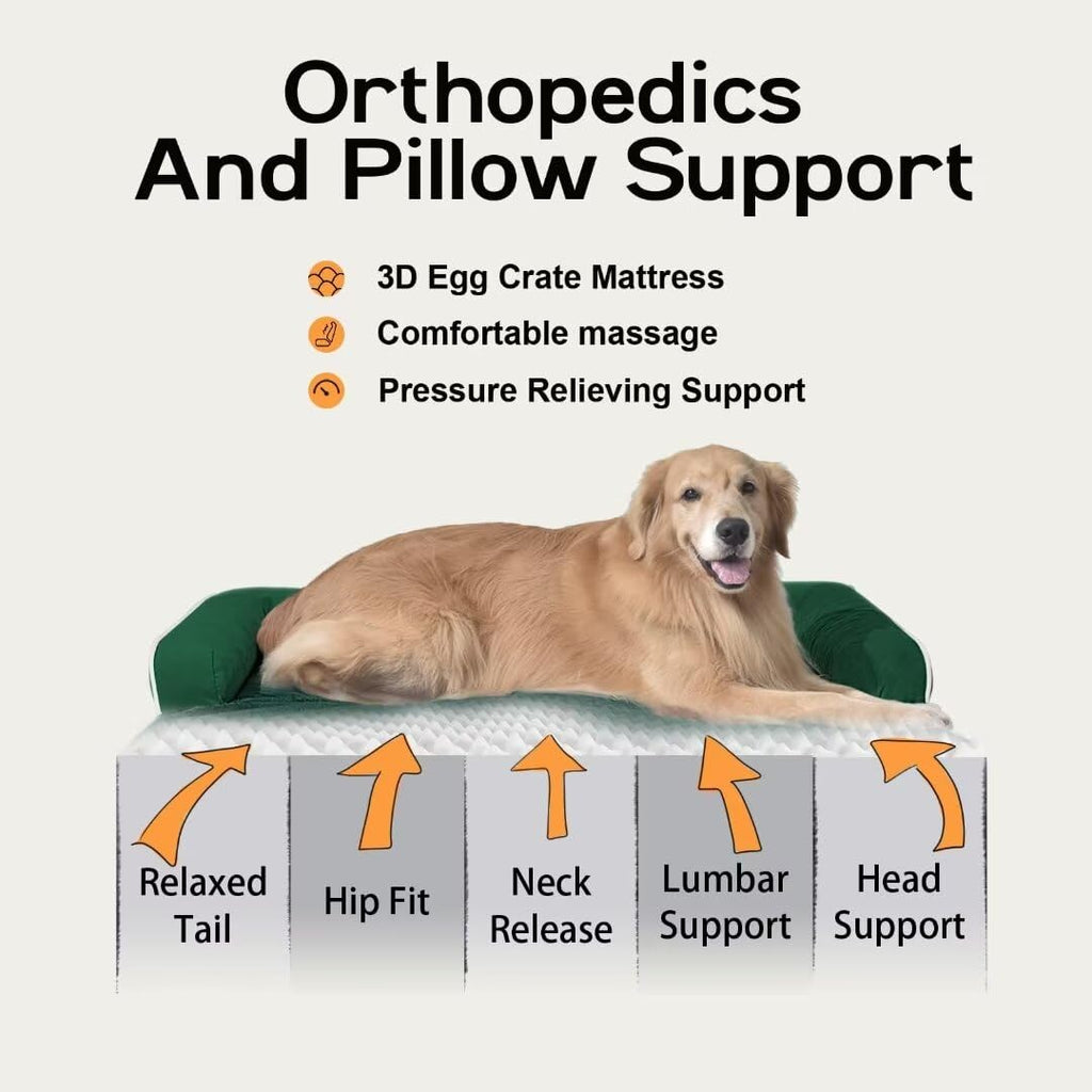 MEKIY Orthopedic Washable Dog Bed with Bolster for Medium to Large Dogs