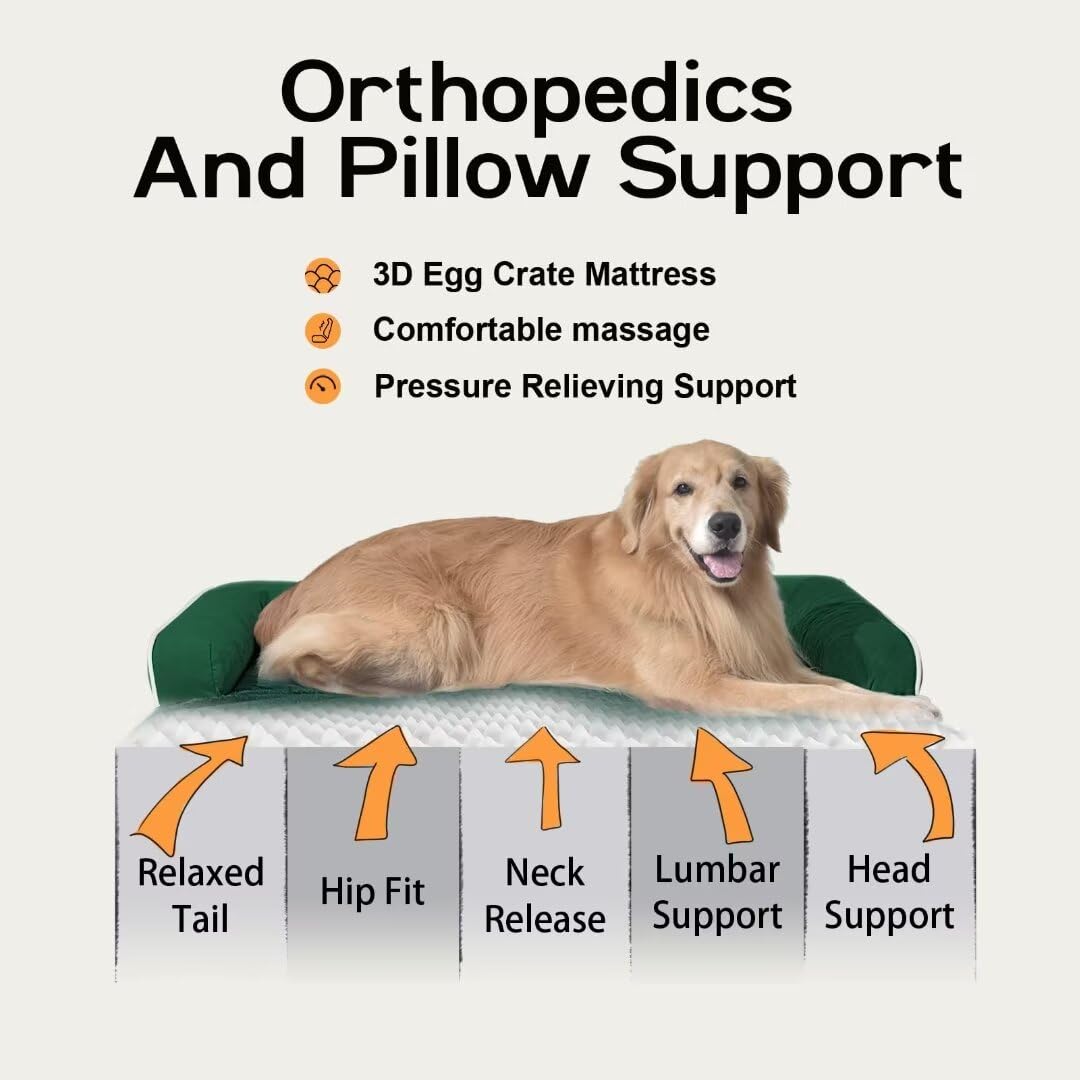 MEKIY Orthopedic Washable Dog Bed with Bolster for Medium to Large Dogs