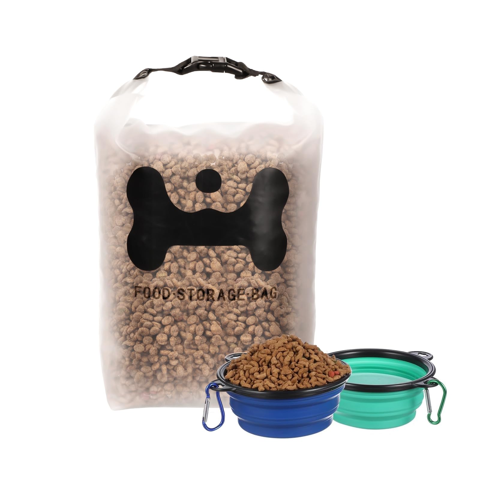 ANVS Silicone Pet Food Storage Bag,30-Cup Dog Food Travel Bag with 2PCS Collapsible Bowls, Perfect for Camping Trip, Dog Boarding, Weekend Getaways and Travel