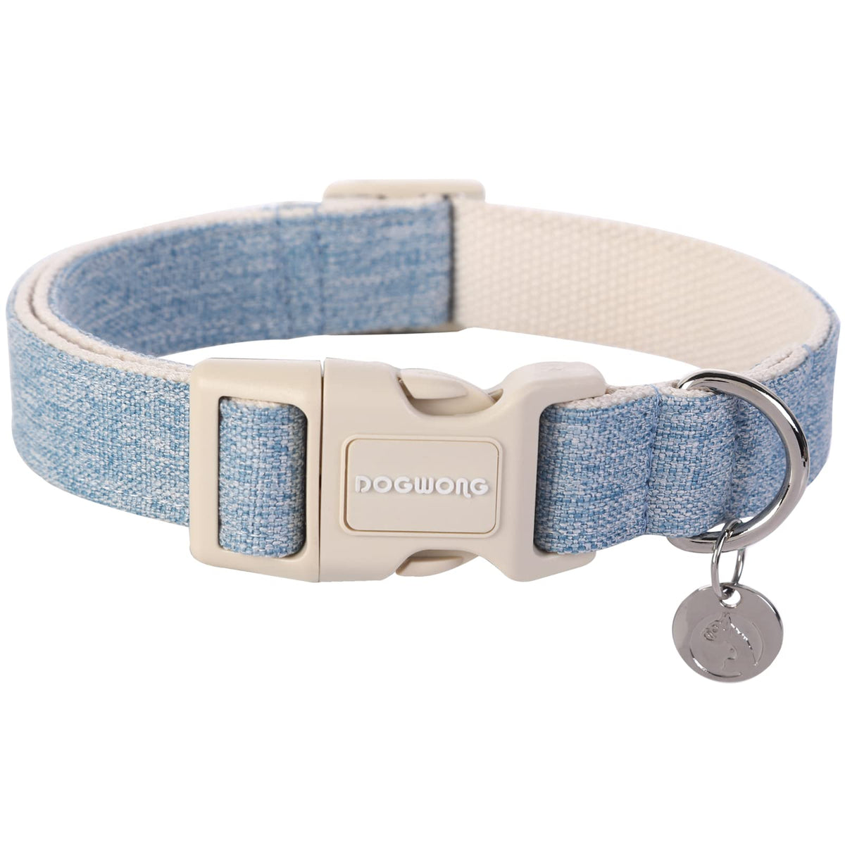 DOGWONG Cotton Hemp Dog Collar, Heavy-Duty Pink Dog Collar Adjustable Soft Natural Fabric Pet Dog Collar Cute Wedding Puppy Necklace for Small Medium Large Dogs