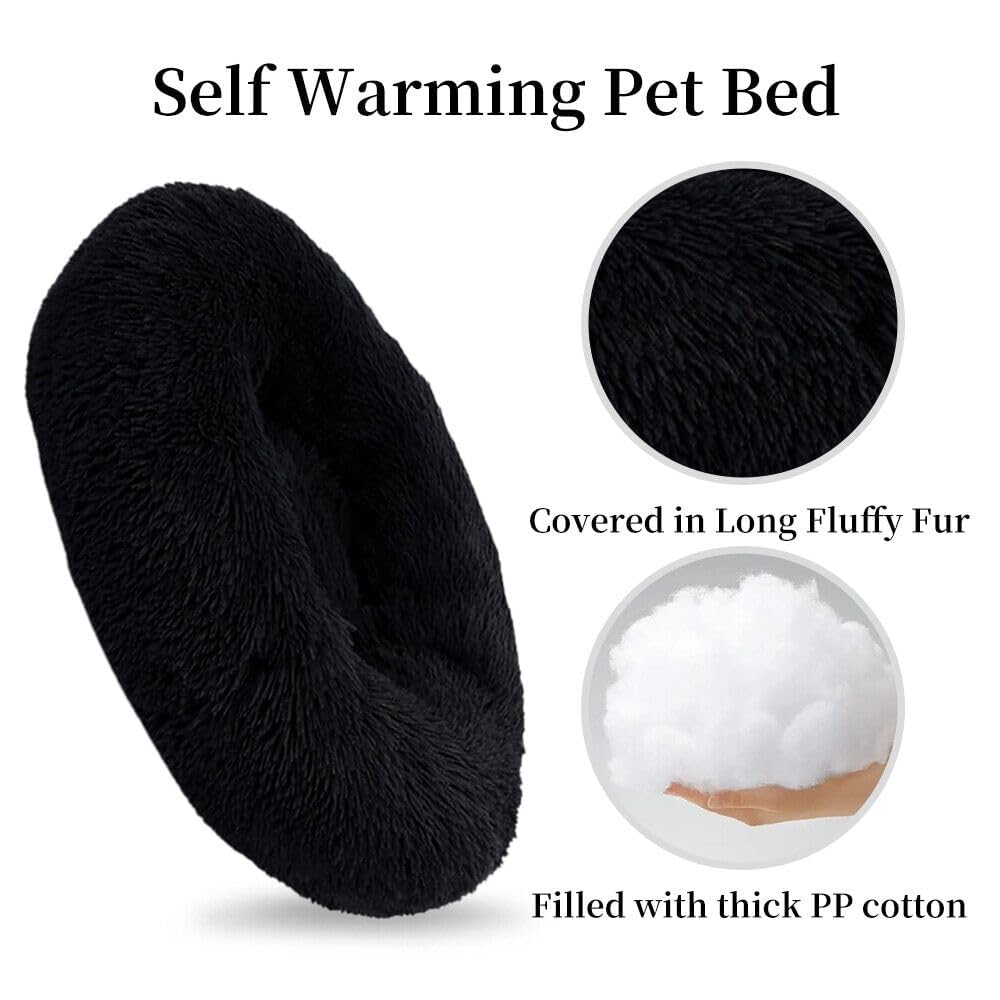 Cat Beds for Indoor Cats - Cat Bed Washable 24 inches, Dog Beds for Small Medium Dogs, Anti Anxiety Round Fluffy Plush Faux Fur Cat Bed, Thick Bottom (Dark, Large 24" L x 24" W)