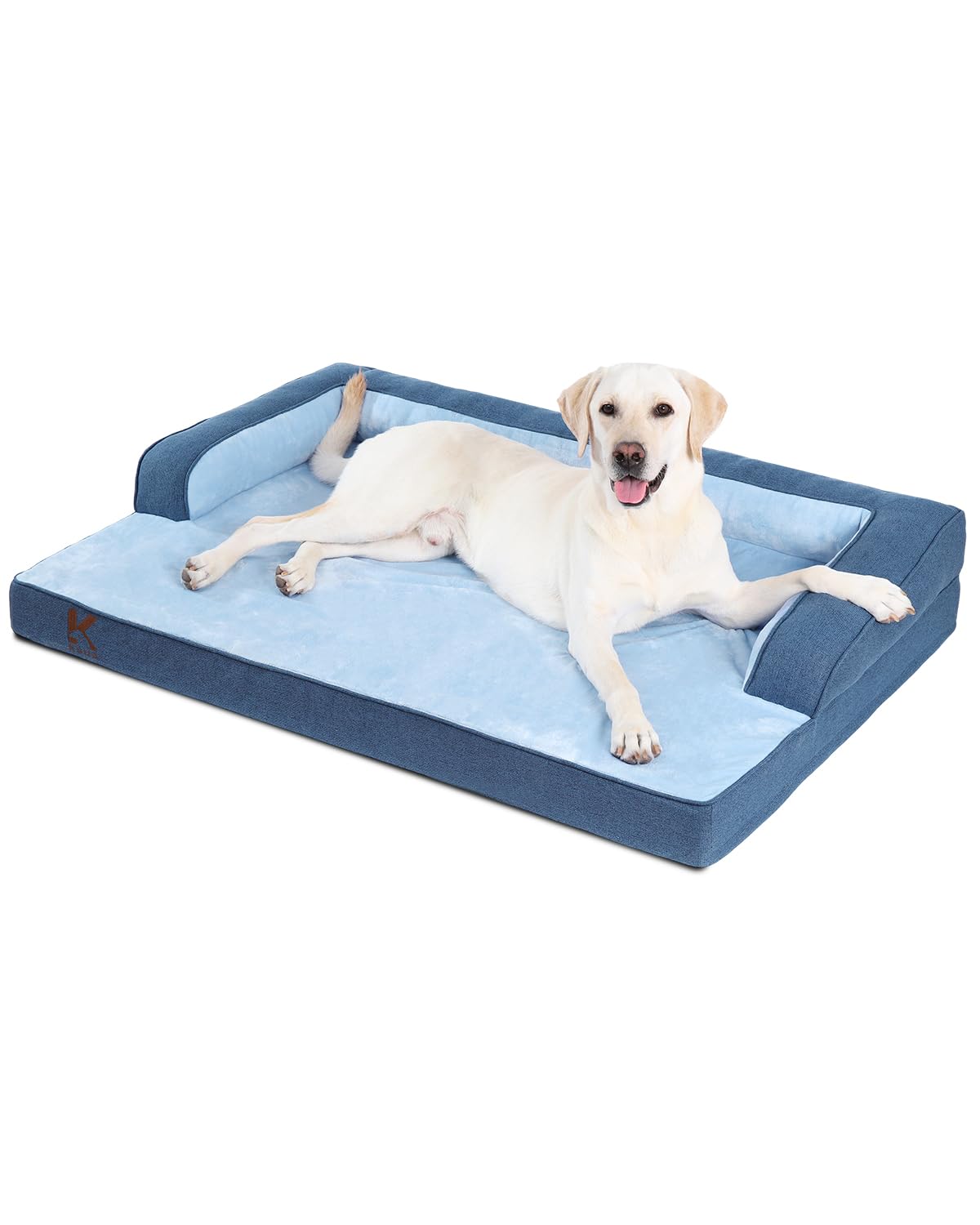 KSIIA Washable Dog Bed XXXL Senior Dog, Orthopedic Warm Soft Pet Sofa Waterproof Pet Couch with Sides, Non-Slip and Egg-Crate Foam Jumbo Beds with Removable Cover, 53x36Inch, Blue