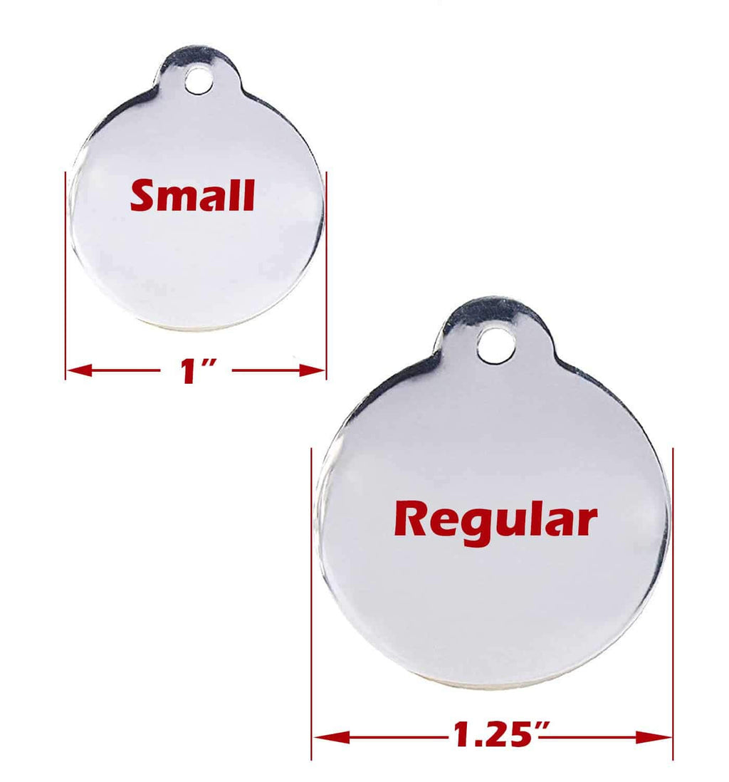 Engraved Pet Tag for Dogs and Cats - Personalized Front & Back up to 4 Lines of Text Custom Engraved ID, Round Paw Print Solid Plating Stainless Steel Silver Small