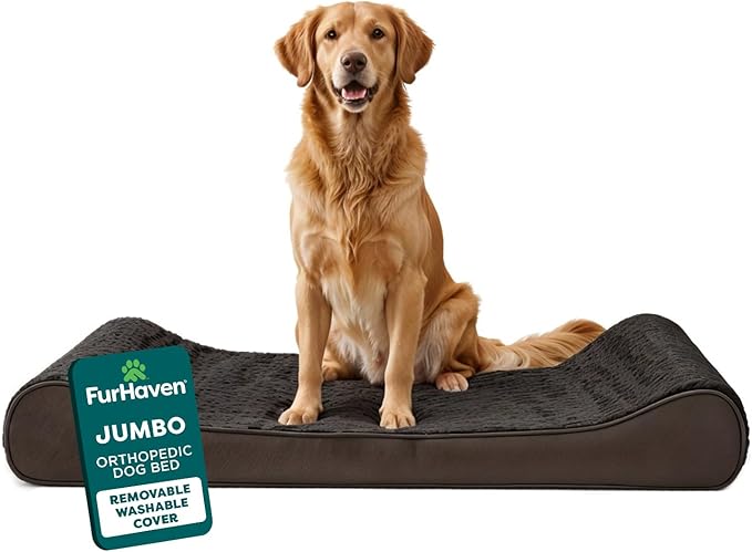 Furhaven Orthopedic Dog Bed for Large Dogs w/ Removable Washable Cover, For Dogs Up to 150 lbs - Ultra Plush Faux Fur & Suede Luxe Lounger Contour Mattress - Gray