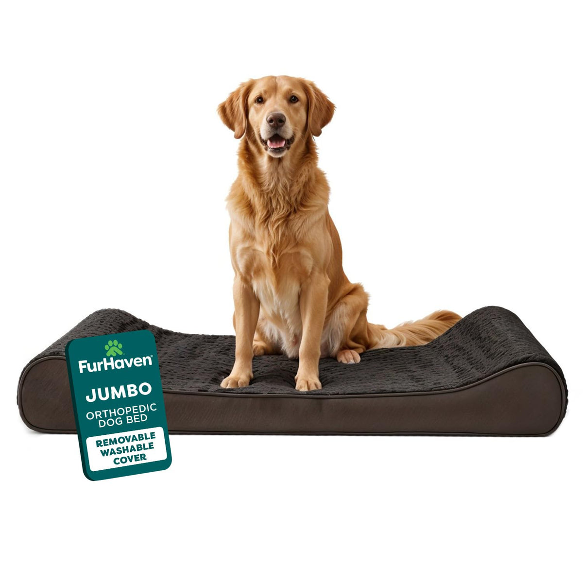 Furhaven Orthopedic Dog Bed for Large Dogs w/ Removable Washable Cover, For Dogs Up to 150 lbs - Ultra Plush Faux Fur & Suede Luxe Lounger Contour Mattress - Gray, Jumbo Plus/XXL