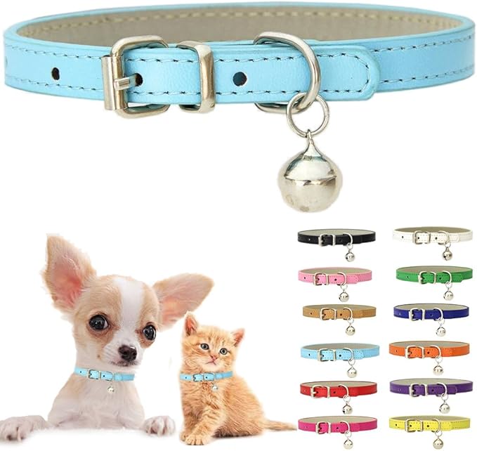 Black XS Dog Collar with Bell, Soft Pu Leather Cat Kitten Collars X-Small