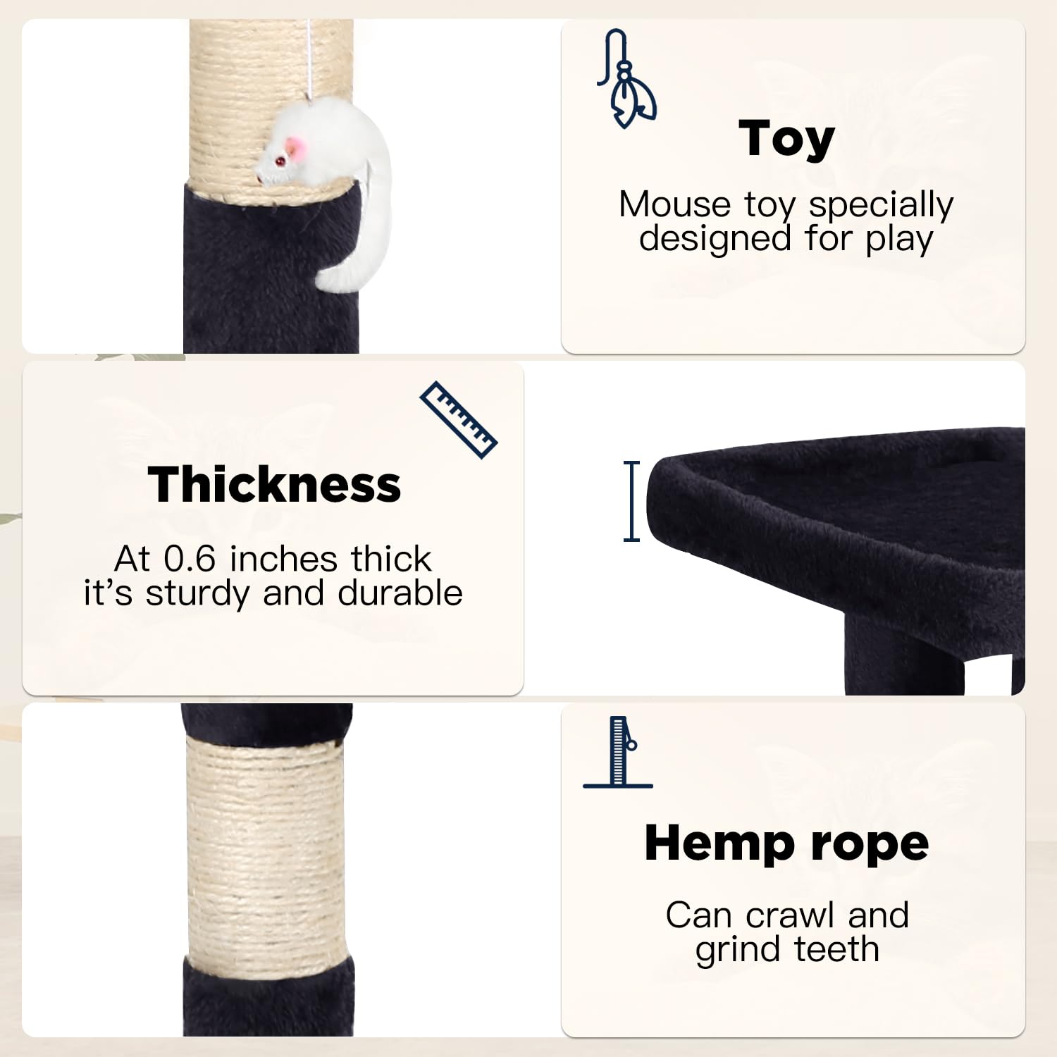 BestPet | 37" Cat Tree Tower | Dark Gray | Sturdy Multi-Level Cat Tree