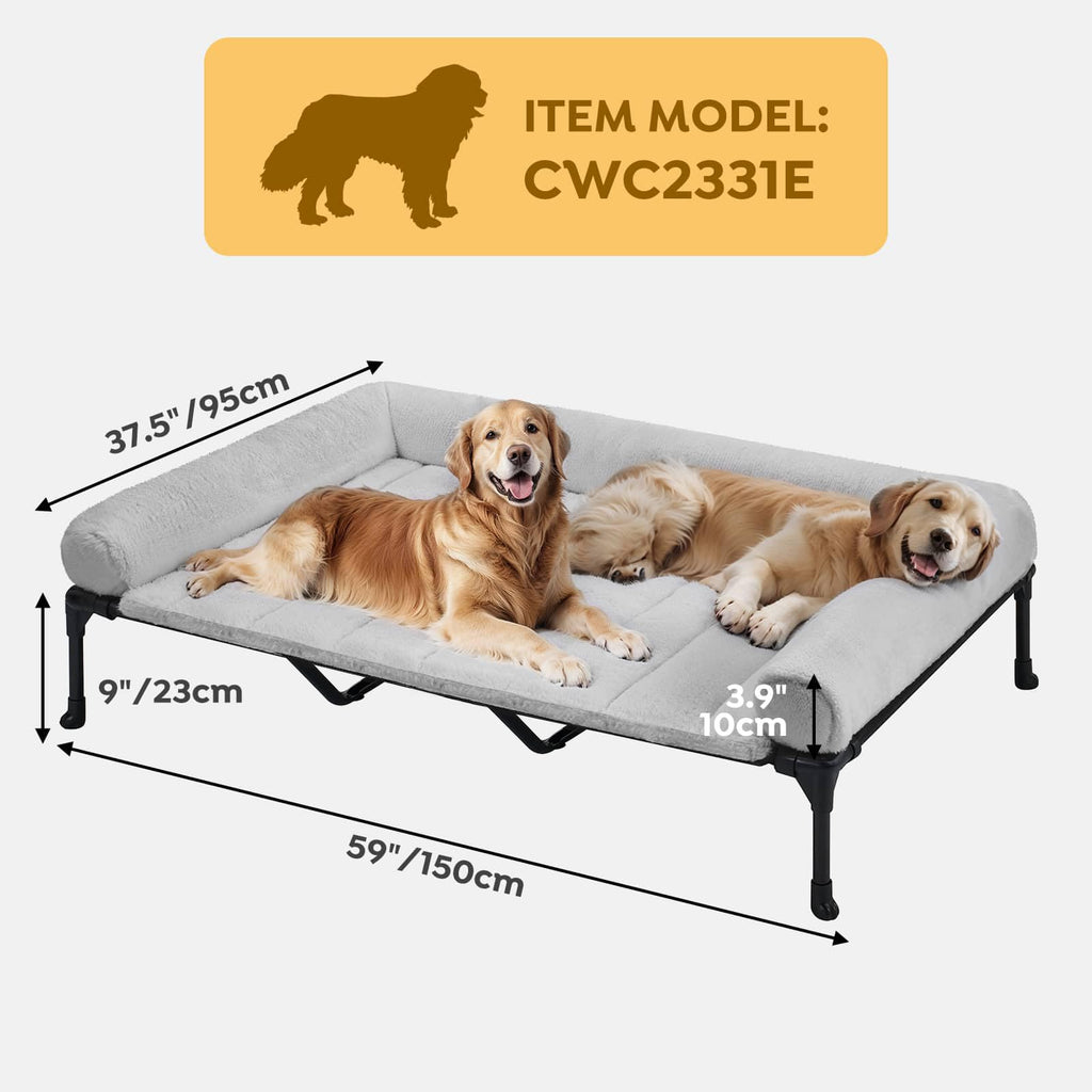 Veehoo Elevated Dog Beds Large Sized Dog with Fluffy Plush Bolster Cushion