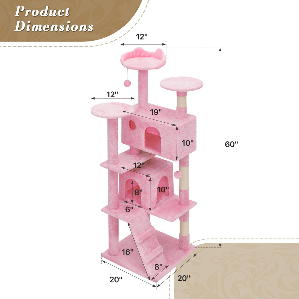 Athena Collection 36" Cat Tree Tower for Indoor Cats, Light Gray