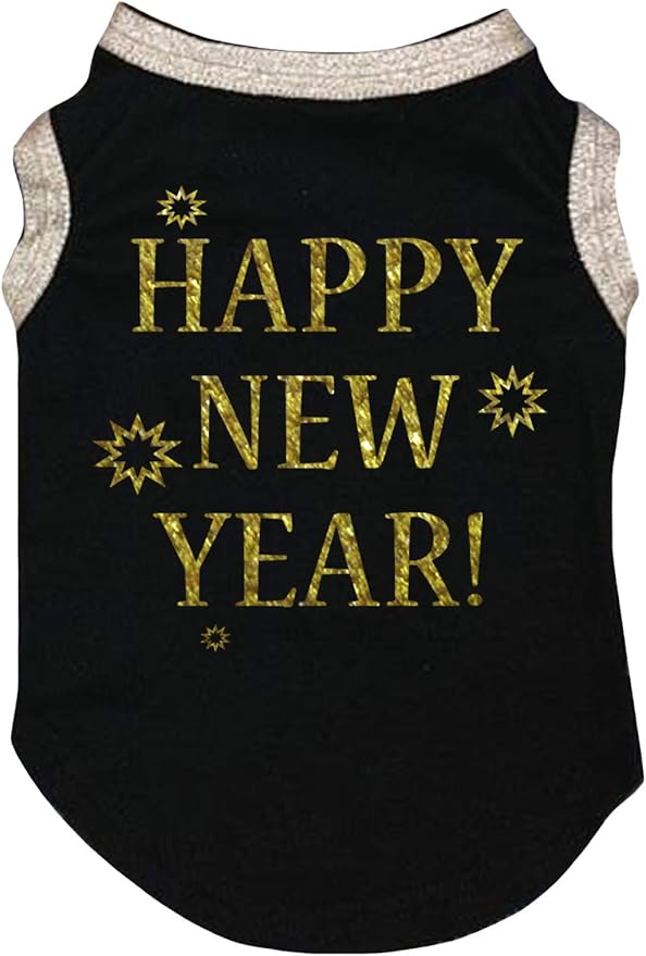 Petitebella Bling Happy New Year Puppy Dog Shirt (Black/Sliver