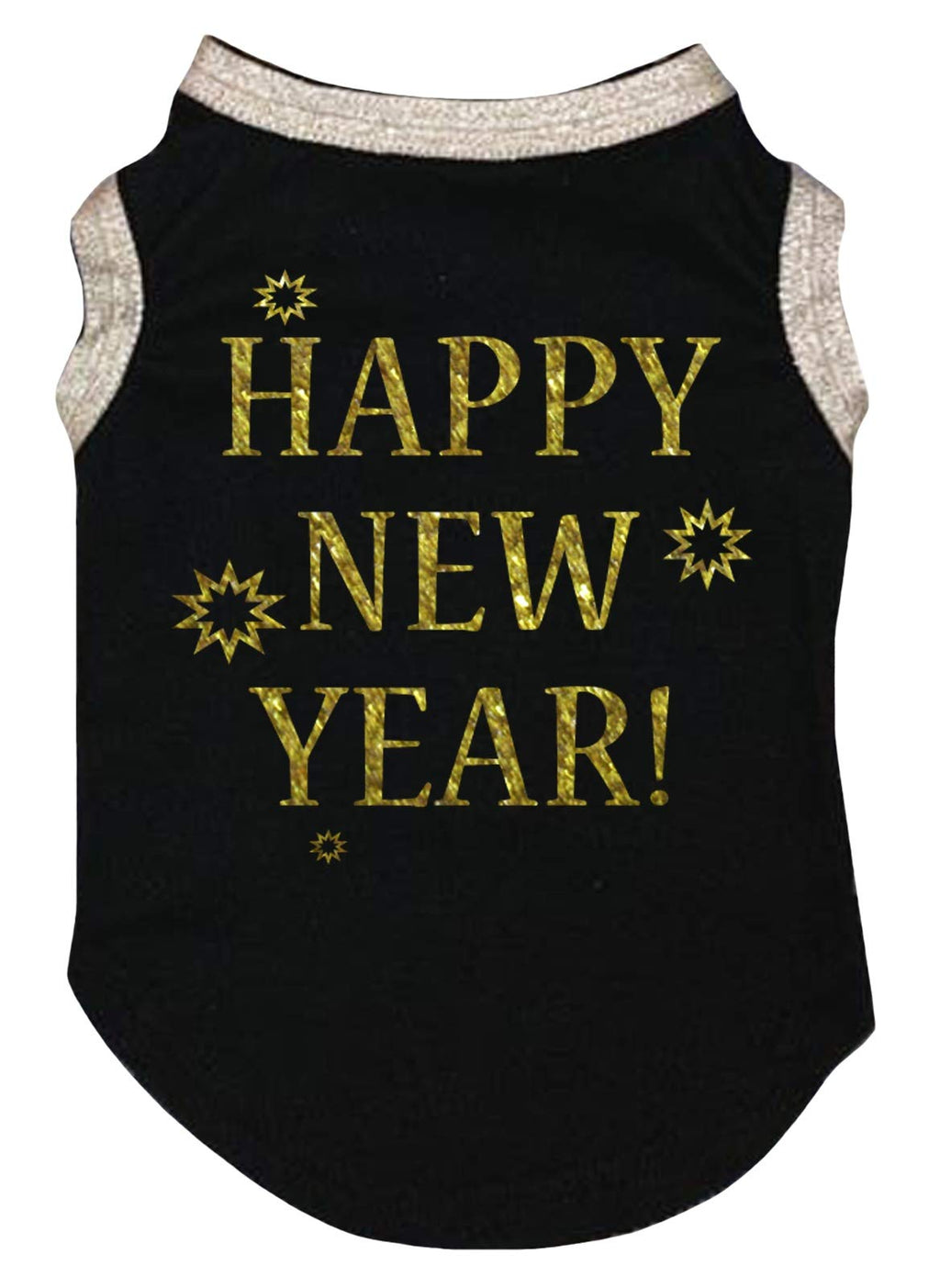 Petitebella Bling Happy New Year Puppy Dog Shirt (Black/Sliver, X-Large)