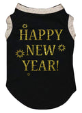 Petitebella Bling Happy New Year Puppy Dog Shirt (Black/Sliver, X-Large)