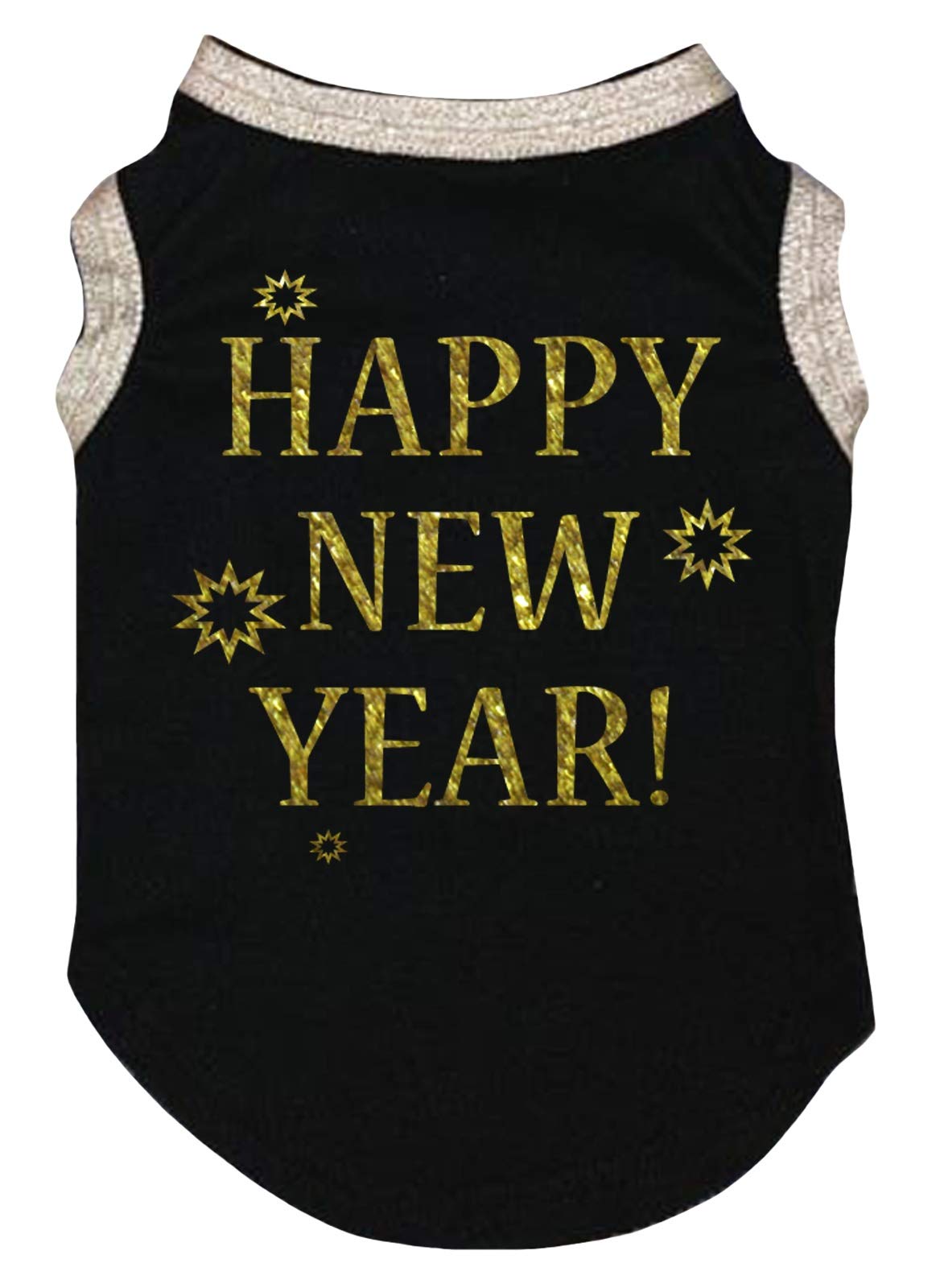Petitebella Bling Happy New Year Puppy Dog Shirt (Black/Sliver, X-Large)