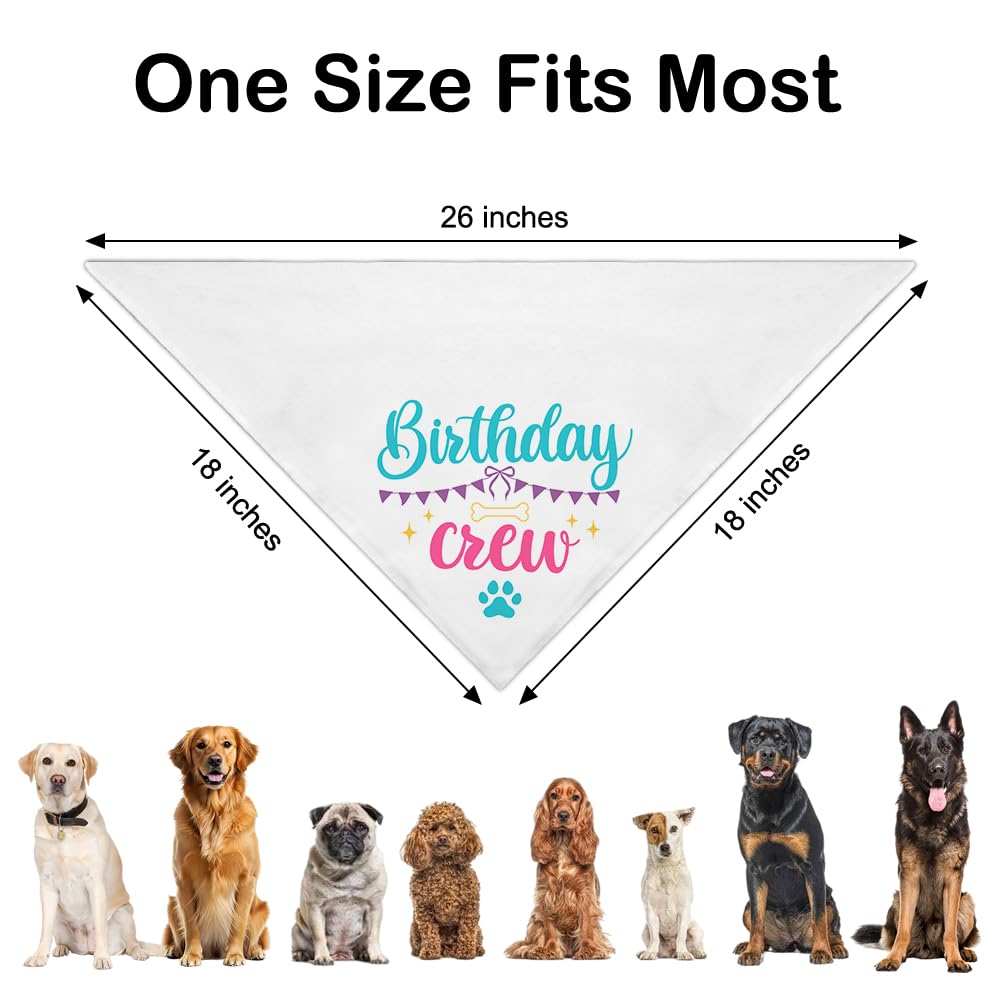 WHTYEFZ Birthday Crew White Dog Bandana, Cute Pet Scarf for Birthday Celebration, Puppy Costume Accessory Photo Prop for Festive Celebration Party Dinner, Heartwarming Gifts for New Dog Owner Dad Mom