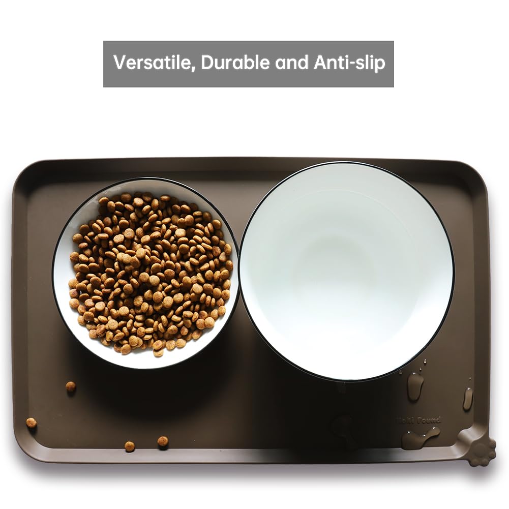 Hoki Found Silicone Pet Food Mats Tray - Non Slip Pet Dog Cat Bowl Mats Placemat - Dog Pet Cat Feeding Mat - Waterproof Dog Cat Food Mats -Pet Water Mats for Carpet - Coffee