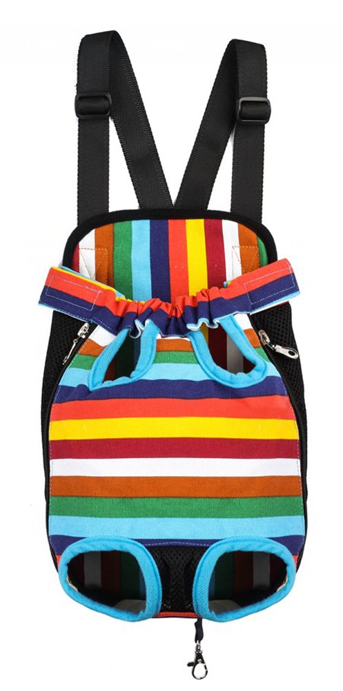 Pet Dog Puppy Cat Carrier Five Holes Backpack Double Shoulder Straps Mesh Front Chest Backpack Bag, M, Blue
