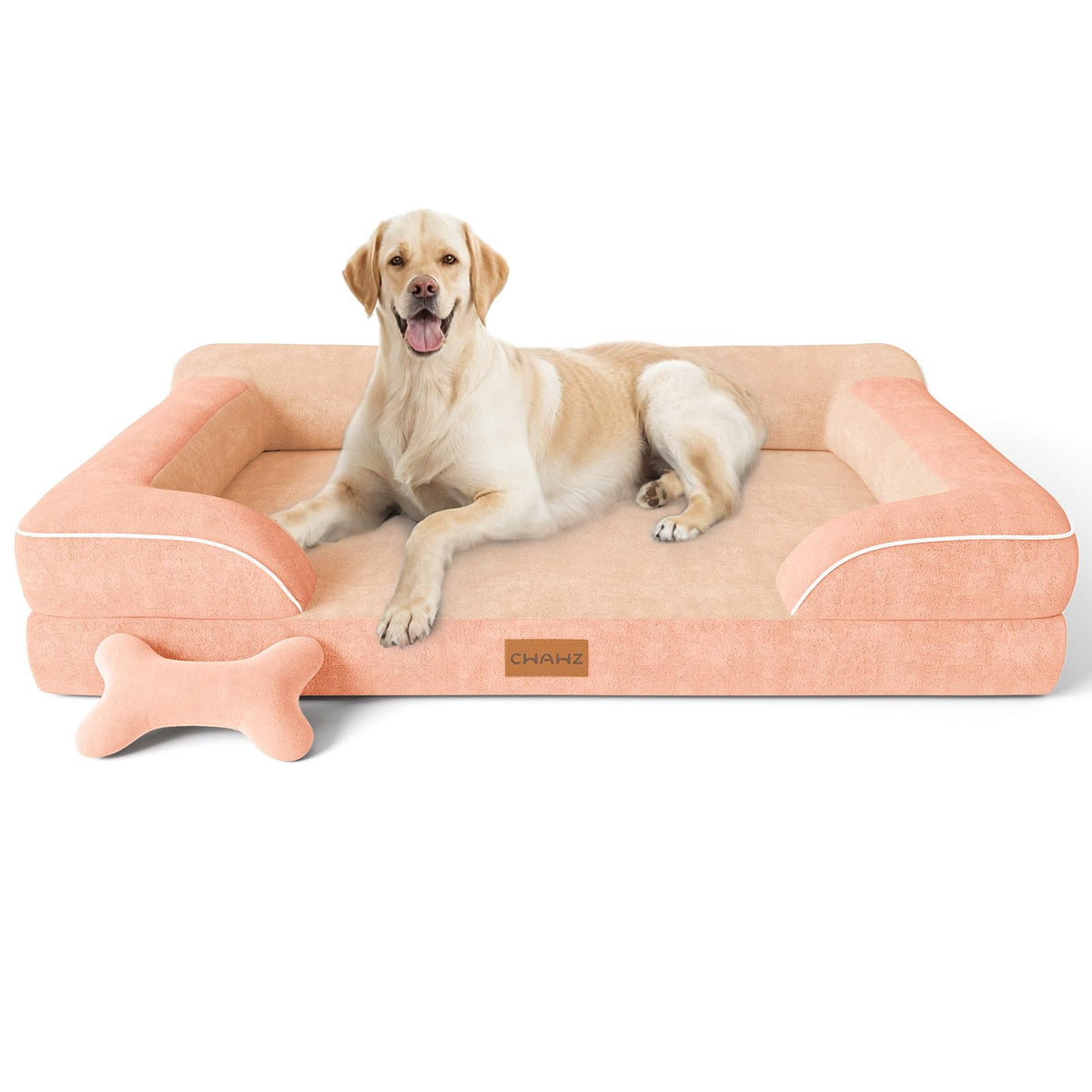 CWAWZ Extra Large Dog Bed, Orthopedic Dog Beds with Cooling Gel Memory Foam, Waterproof XL Pet Bed with Removable Washable Cover, 42" Pet Sofa Couch Dutch Velvet with Bone Toy, Brown