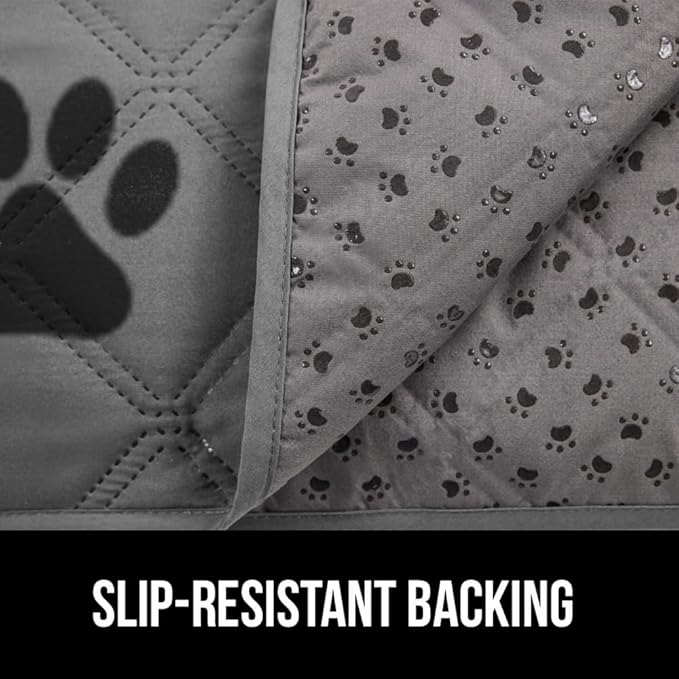 GORILLA GRIP Waterproof Bed Cover for Dogs, 102x82, Gripped Slip Resistant Backing, Leak Proof Washable Dog Blanket Covers Sofa, Couch, Sectional, Crate, Car, RV Seats, Pet Puppy Essentials, Gray Paw