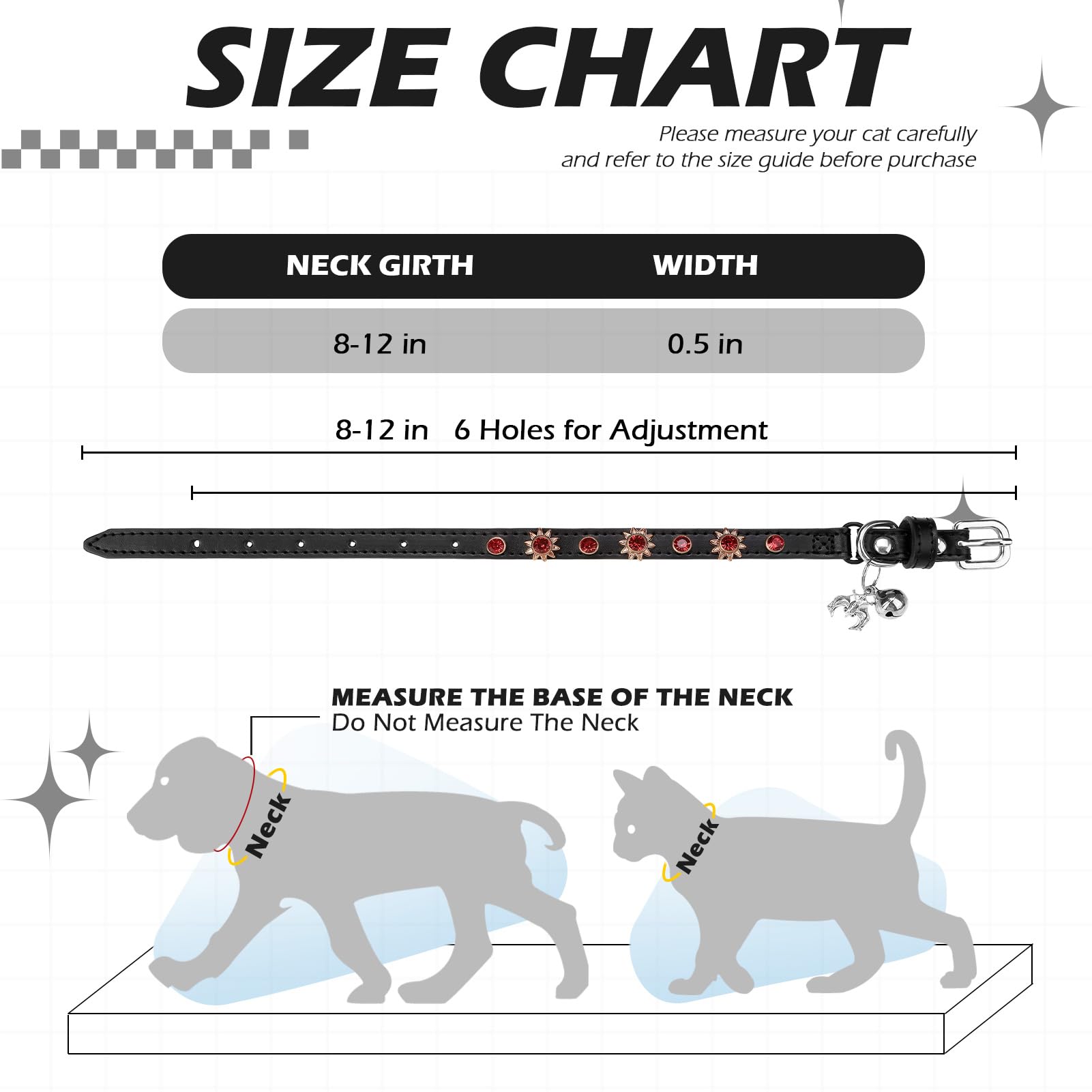 EXPAWLORER Leather Cat Collar for Girl Boy Cats,Black(Diamond Sunflower)