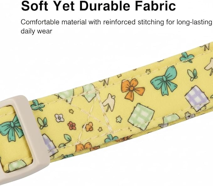 Britwicfr Dog Collars for Medium Dogs, Yellow Dog Collar with Cute Bow Print and Charm, Adjustable Medium Collar for Girl Female Dogs