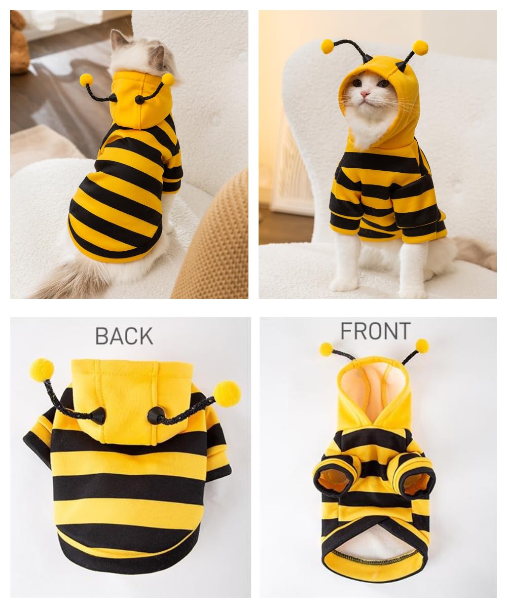 Selena Cat Bee Antennae Costume Hoodies Cute Bee Stripes Dog Kitten Puppy Pet Apparel (XX-Large,Yellow&Black)