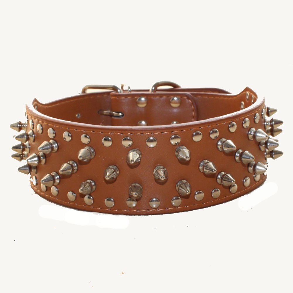 Serijoars Spiked Studded Dog Collar, PU Leather Dog Collar, Adjustable Pet Collars for Medium or Large Breed Pet (M, Pink)