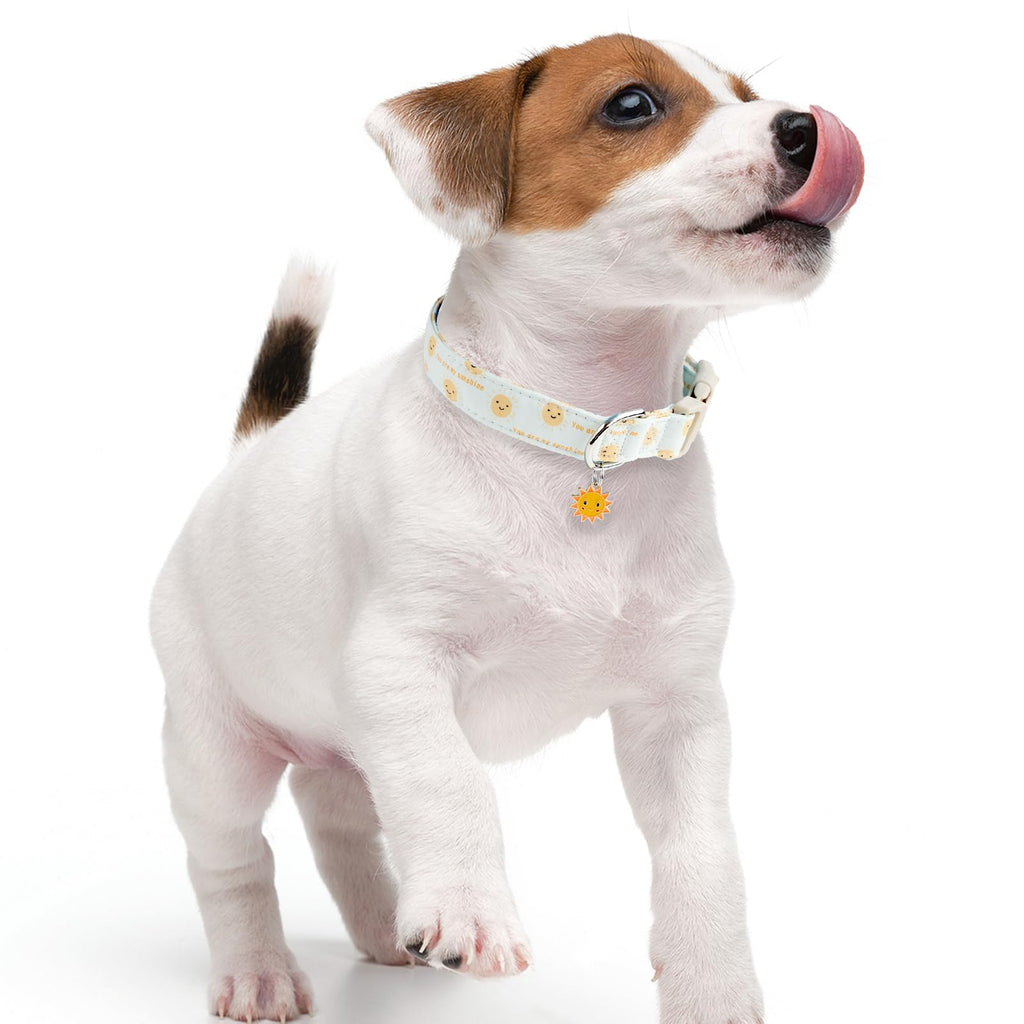 Faygarsle Sunshine Pattern Dog Collar, Adjustable Cotton Fabric, Cute Design for Small Medium Large Dogs, L