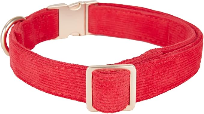 YUDOTE Soft Cotton Dog Collar with Metal Buckle Adjustable Heavy Duty Comfy Corduroy Collars for Small Medium Large Dogs,Red,Small