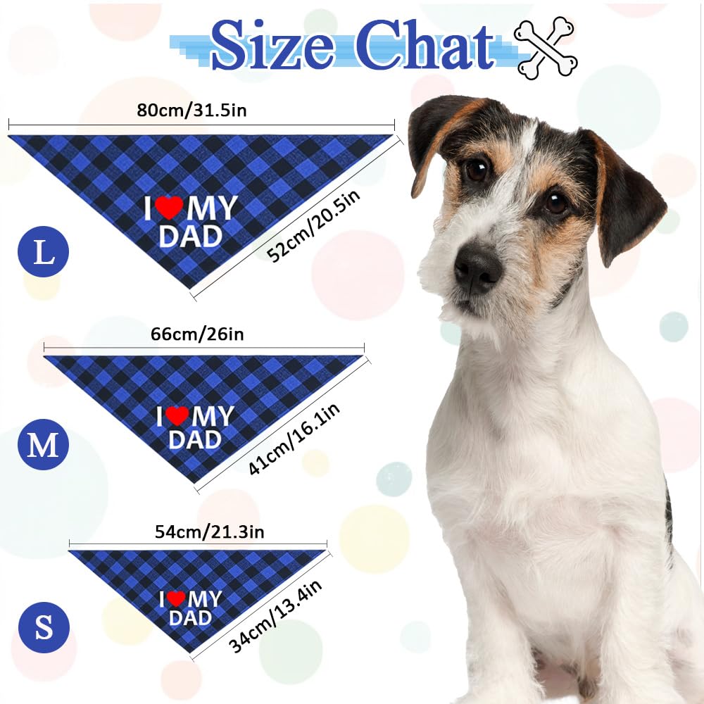 GreenJoy Cute Plaid Dog Bandana – Washable Pet Triangle Scarf for Small, Medium, Large Dogs and Cats, Adjustable Pet Accessory for Birthday, Wedding and Christmas (Blue (I Love My Dad), Small)