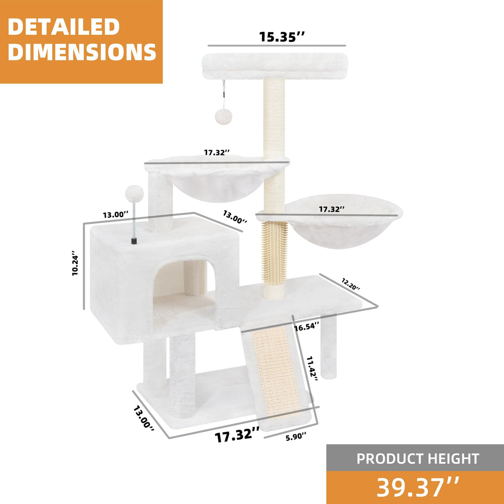 ROYPET 3-Tier Grey Cat Tree Tower with Hammocks (Beige, 39.4'')