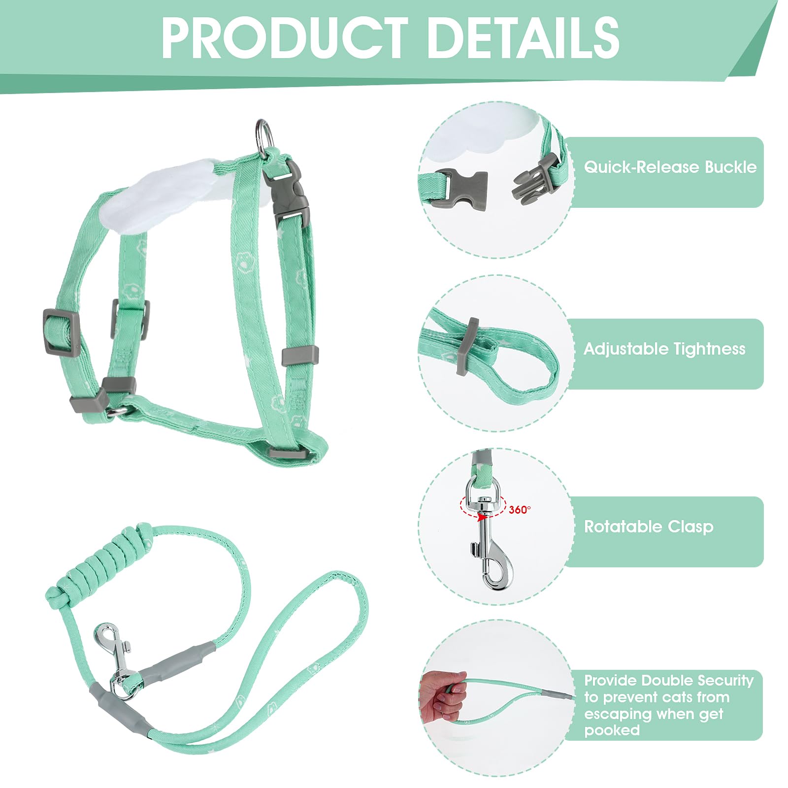 TIESOME Cat Harness and Leash Set, Adjustable Gradient Kitten Harness