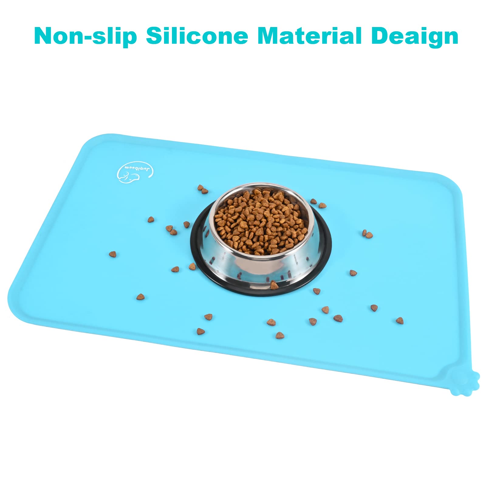 Juqiboom Silicone Waterproof Dog Cat Pet Feeding Mats, Non Slip, Easy Clean Pet Dog Cat Bowl Mats Placemat (18.5" x 11.5") Blue