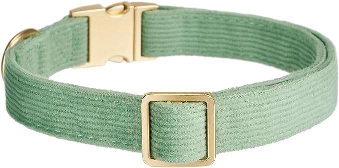 YUDOTE Soft Cotton Dog Collar with Metal Buckle Adjustable Heavy Duty Comfy Corduroy Collars for Small Medium Large Dogs,Grass Green,Medium