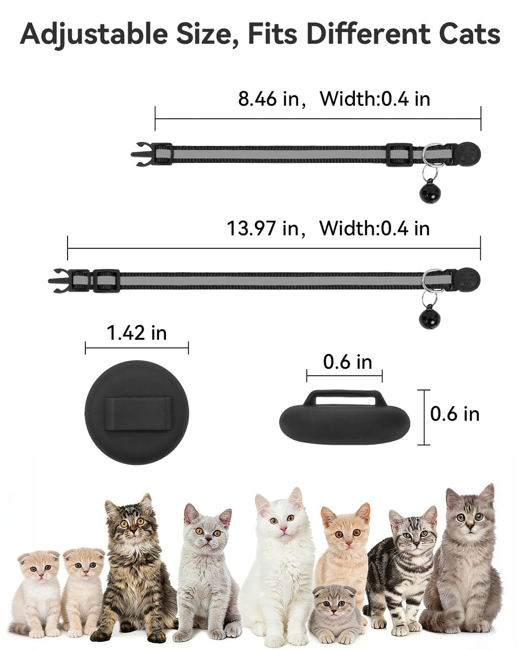 Joytale 2 Pack Reflective Airtag Cat Collars with Breakaway Buckle, Black