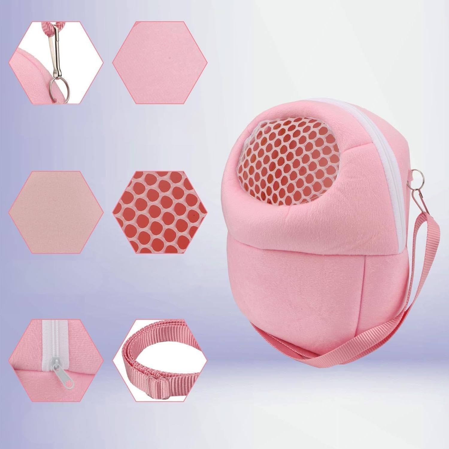 Pet Carrier Backpack for Small Animals, Travel Handbag for Cat, Puppy, Guinea Pig, Hedgehog, Hamster (Pink, Large)