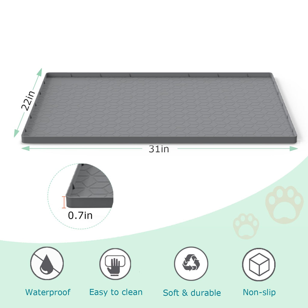 Jacooxi Cat Litter Mat for Litter Box, Silicone Large Cat Litter Trapping Mat - 31x22 in, Waterproof & Non-Slip, Durable & Easy Clean, Gray