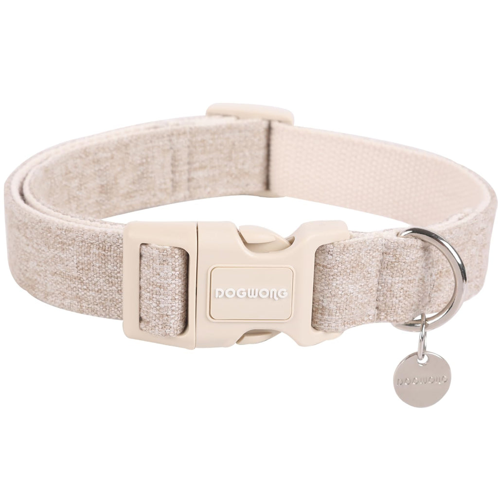 DOGWONG Cotton Hemp Khaki Dog Collar for Small Medium Large Dogs L