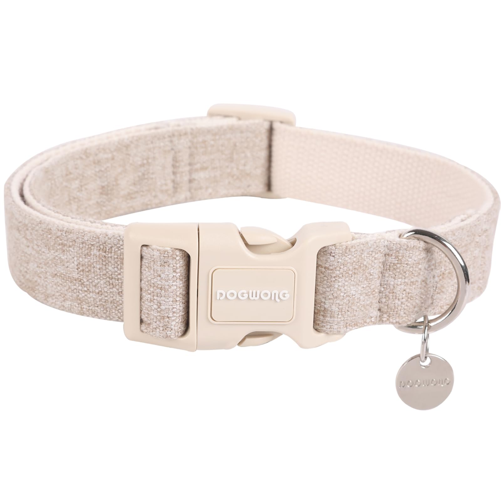 DOGWONG Cotton Hemp Dog Collar, Heavy-Duty Khaki Dog Collar Adjustable Soft Natural Fabric Pet Cute Wedding Puppy Necklace for Small Medium Large Dogs
