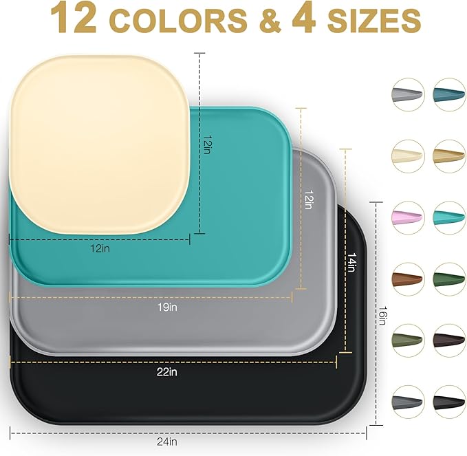 Silicone Pet Food Mat with Raised Edge for Food and Water Bowl, Dog Feeding Mats, Cat Food Trays for Floor Waterproof, Rubber Tray for Dogs and Cats, 24 x 16 x 0.8 Pink