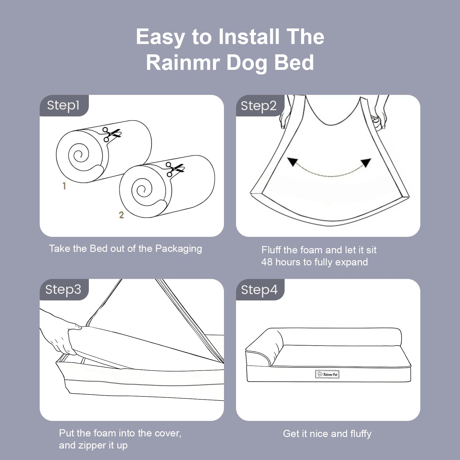 Rainmr Memory Foam Orthopedic Dog Bed, Washable Dog Couch with Removable Waterproof Cover and Nonskid Bottom for Pet Sofa, 36x27 Inches, Light Grey