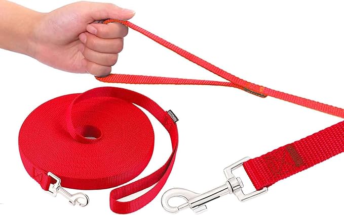 AMAGOOD Dog/Puppy Obedience Recall Training Agility Lead-15 ft 20 ft 30 ft 50 ft Long Leash-for Dog Training,Tie Out,Play,Safety,Camping (20Feet x 1Inch, Red)