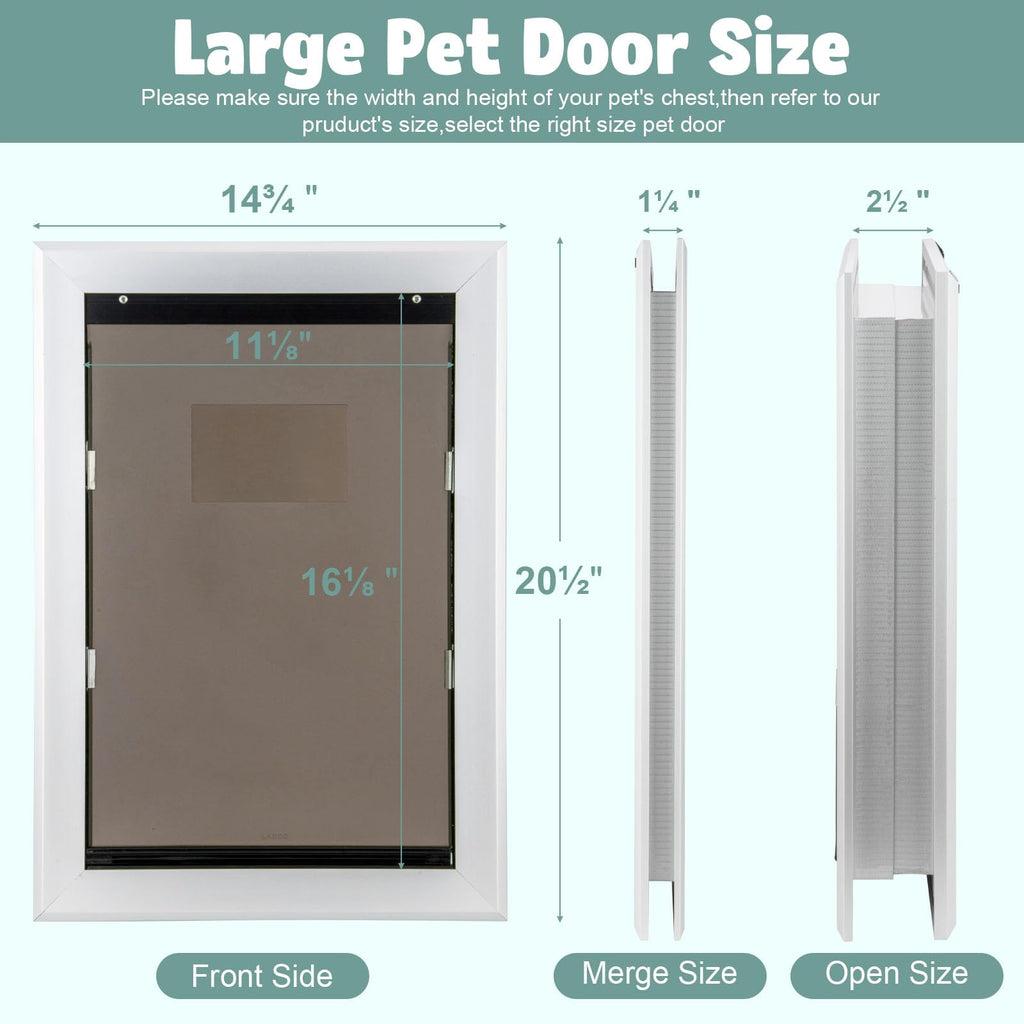 Dog Door Aluminum Pet Door with Large Flap 11" x 16", Doggie Door Designed with Automatic Closing Magnetic Flap, Telescoping Tunnel & Lockable Sliding Panel for Extreme Weather, Large