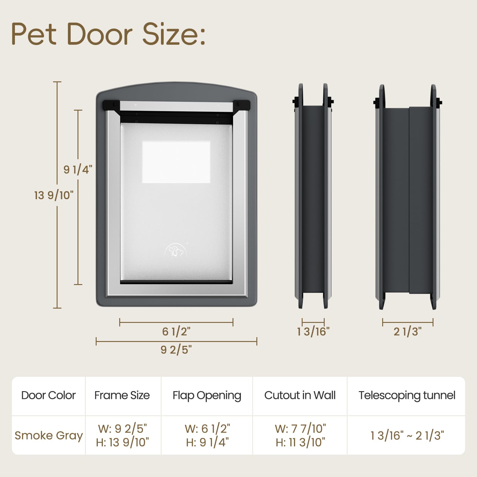 MAVRICFLEX All-Stainless Steel Frame Cat Door for Exterior Door, Gray