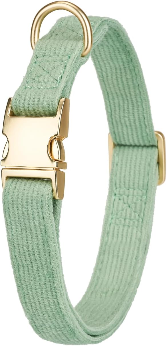 YUDOTE Soft Cotton Dog Collar with Metal Buckle Adjustable Heavy Duty Comfy Corduroy Collars for Small Medium Large Dogs,Grass Green,Medium