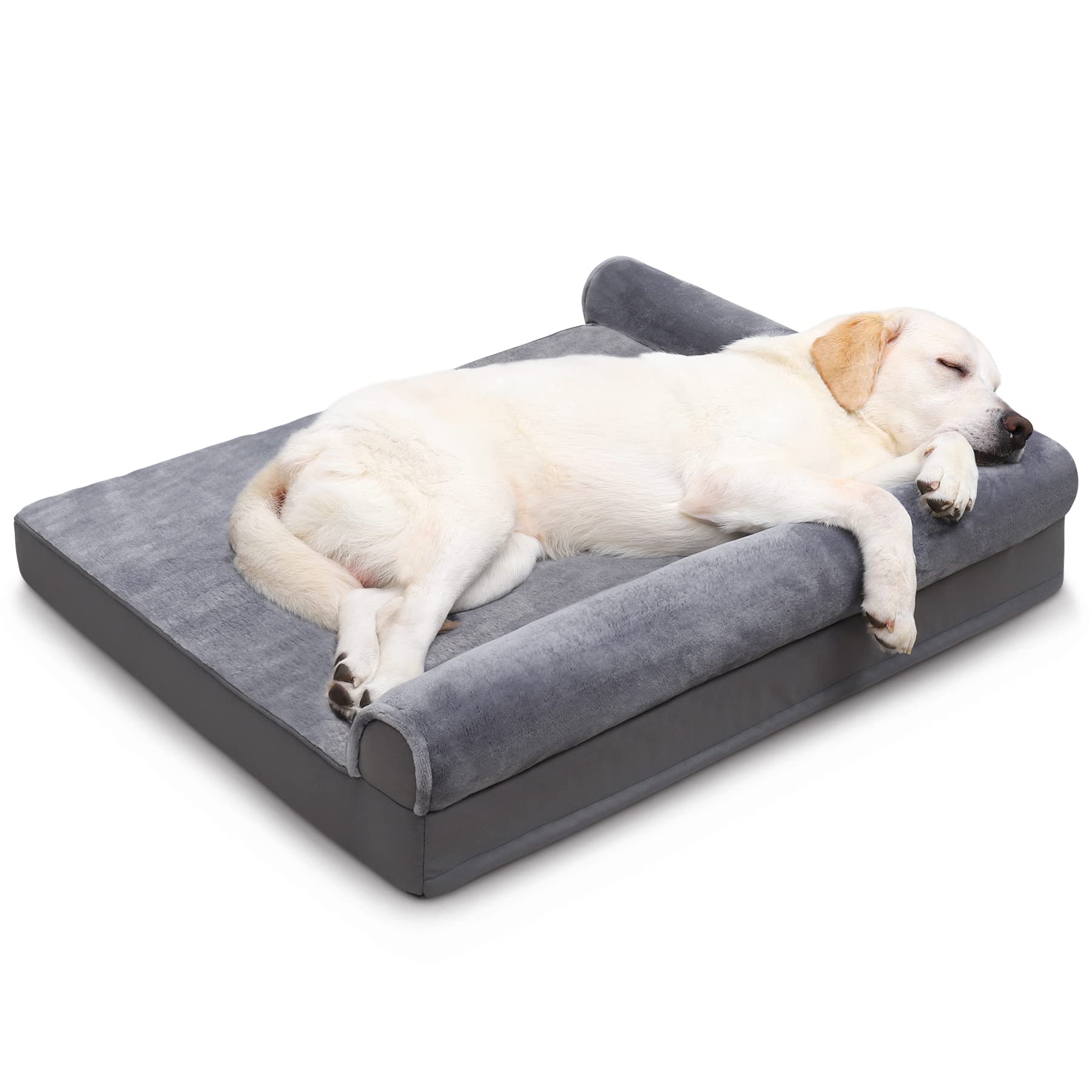 KSIIA Orthopedic Dog Bed - Waterproof for Large Dogs, Flannel Bolster Couch With Egg Crate Foam, Removable Washable Cover & Nonskid Bottom, 36 x 27 Inch, Gray