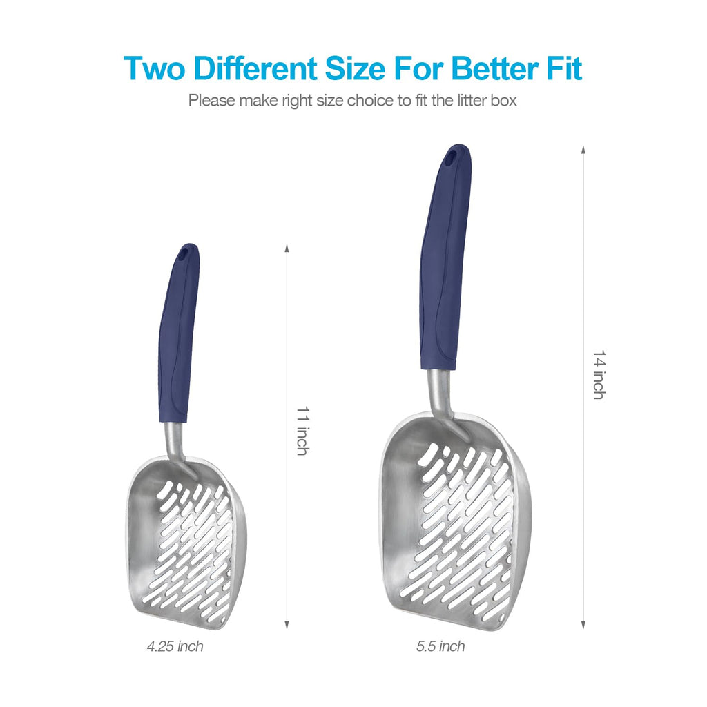 WePet Cat Litter Scoop, Aluminum Alloy Sifter, Kitty Metal Scooper, Deep Shovel with Diagonal Sifting Hole, Long Handle, Kitten Poop Lifter for Litter Box, Medium Size, Blue Handle