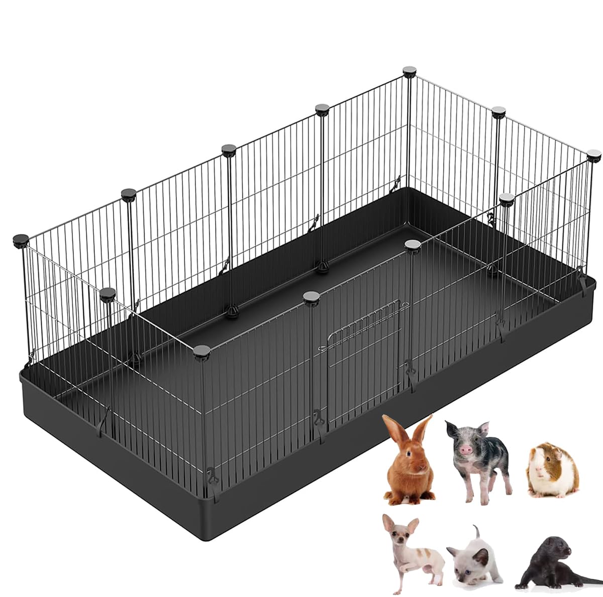 LANGXUN 16pcs Small Animal Pet Playpen with Door & Waterproof Mat, Rabbit Guinea Pig Cage, Puppy Kitten Playpen | Indoor & Outdoor Portable Metal Wire Yard Fence 13x13in