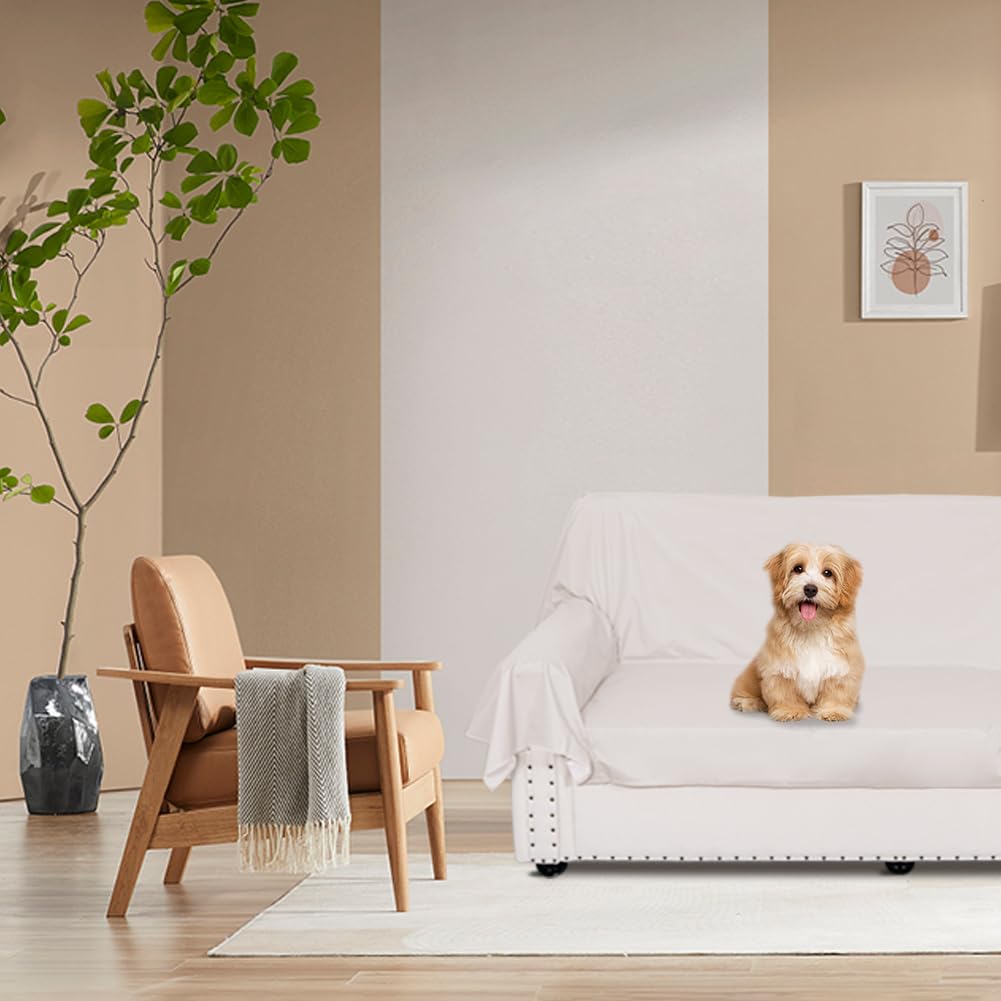 DUJUIKE Waterproof Bed Cover for Dog and Cats,Pet Hair Resistant Bed Sheet Cover, Protective BedLinerCover with 100% Waterproof Breathable Thin Fabric (White, Super King 90 * 118 inch)